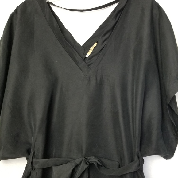 Piko 1988 Black Silk Short Dolman Sleeve Belted Mini Dress Size Medium - Picture 5 of 11